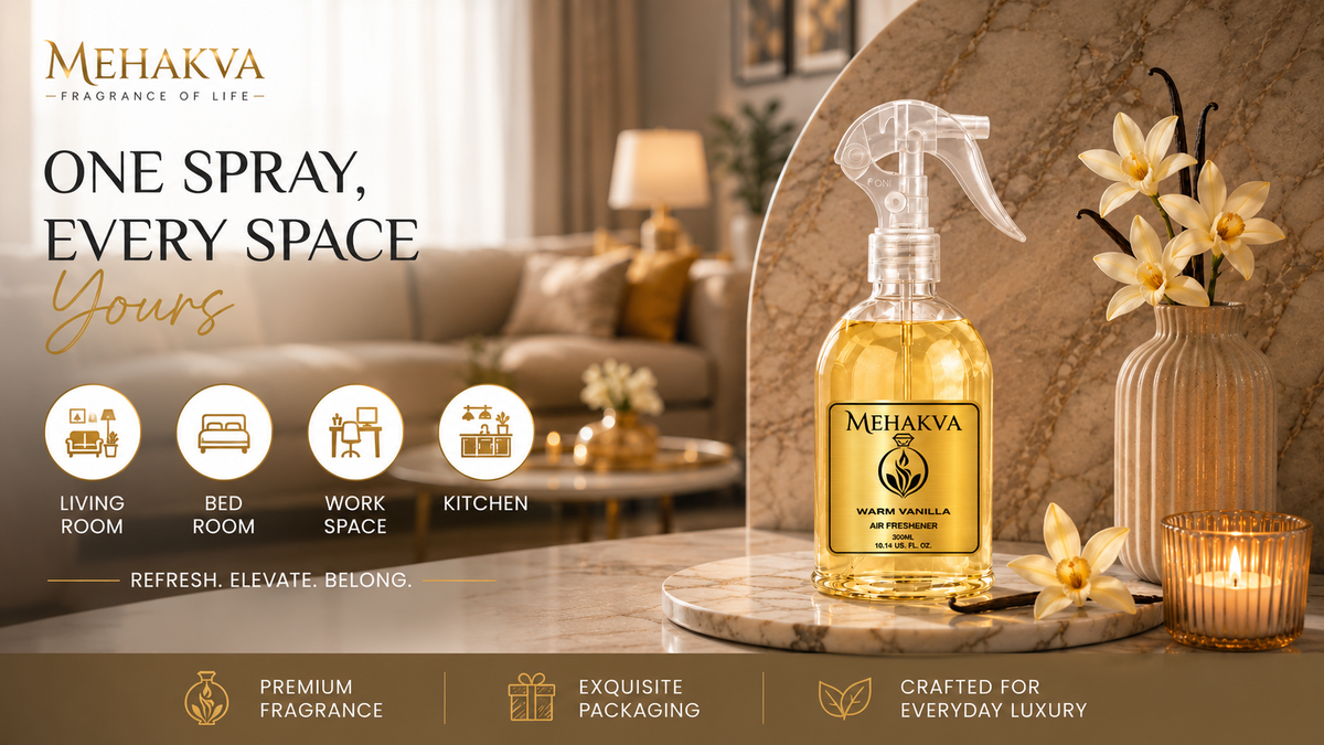 Mehakva Blog Post: Warm Vanilla Air Freshener for Home | Cozy Fragrance by MEHAKVA - Featured Image